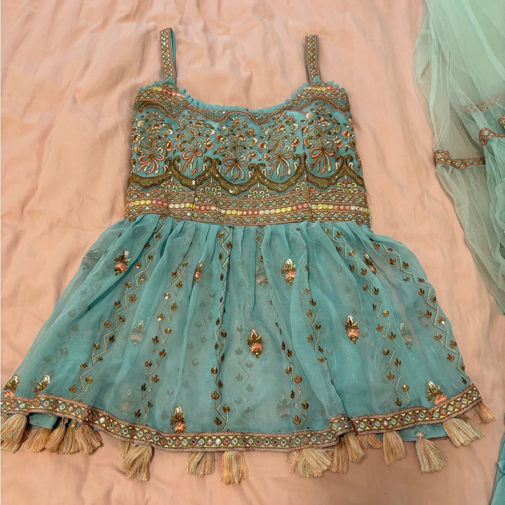 Aqua Embroidered Sharara Suit Set